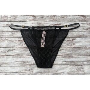 Victorias Secret Very Sexy Black Mesh Monogram String Bikini Panty Large BWT